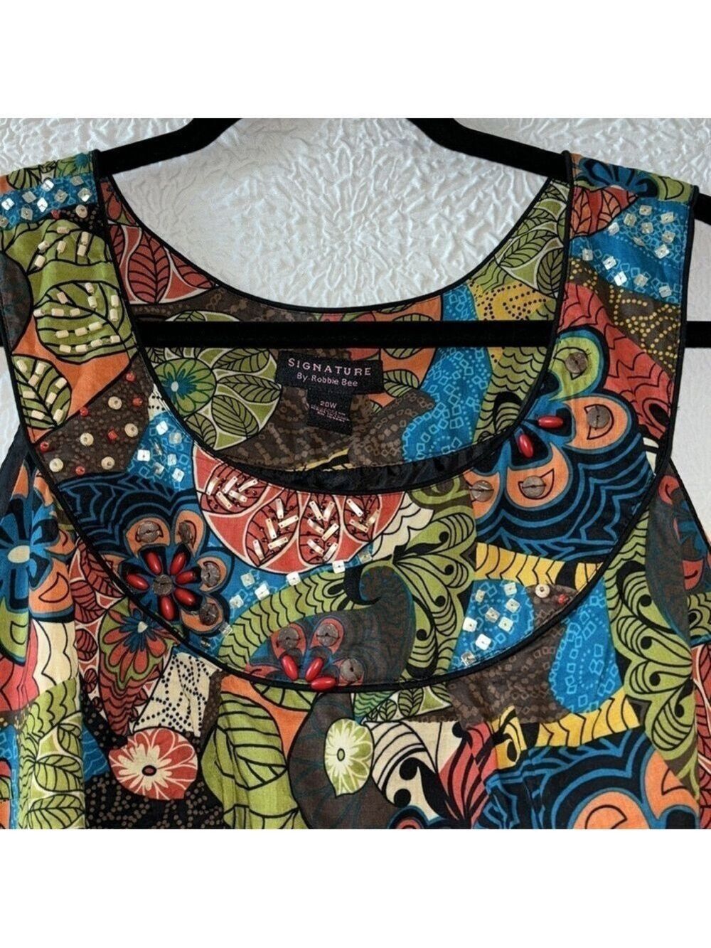 Signature by Robbie Bee Sleeveless Scoop Neck Floral Print Bead Artsy Midi Dress - Picture 2 of 6